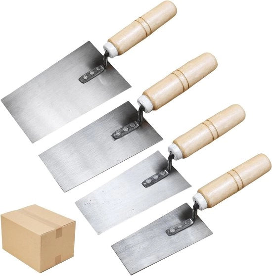 Set di Spatole a Trepiede - Acciaio Inossidabile a Forma di Trepiede - Con Maniglie in Legno - Set di Spatole per Intonaco - 4 Pezzi (50 mm 55 mm 60 mm 80 mm)