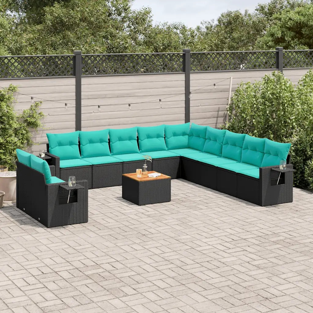 Set Divani da Giardino 12 pz con Cuscini Nero in Polyrattan 3224643