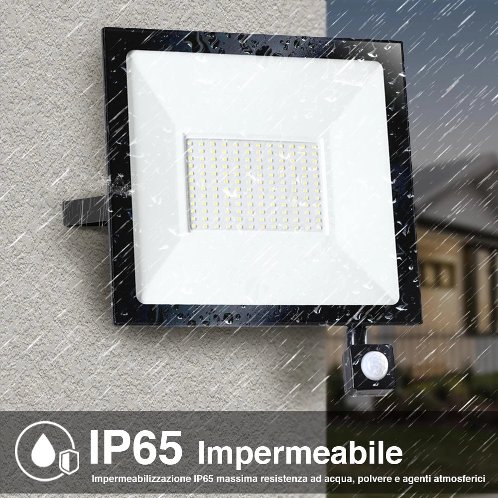 Faro LED 100W Luce Alta Luminosita 8000lm Faretto esterno con Sensore Movimento