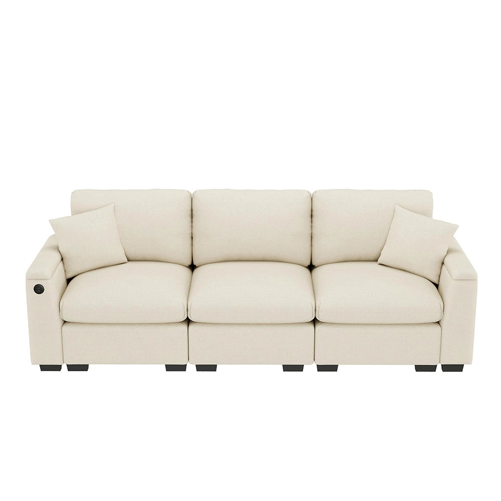 Divano 3 posti - Xylo - In chenille, con tavolo e USB, beige, multifunzione
