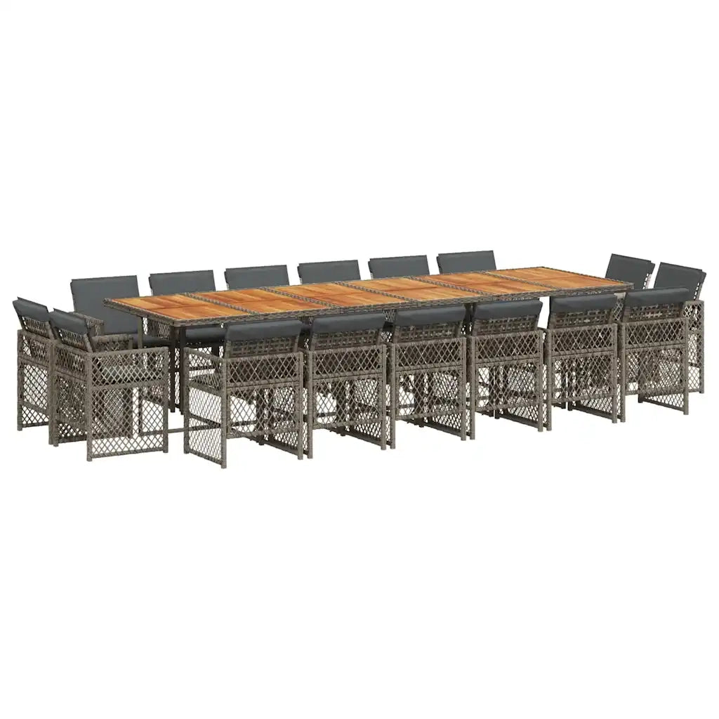 vidaXL Set da Pranzo da Giardino 17pz con Cuscini Grigio in Polyrattan