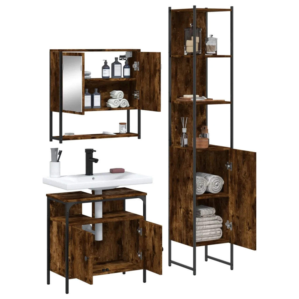 Set Mobili da Bagno 3 pz Rovere Fumo in Legno Multistrato 3214677