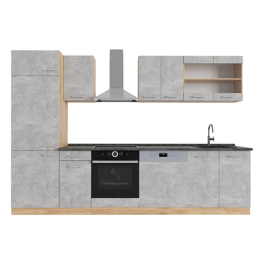 Cucina componibile R-Line Calcestruzzo/Rovere dorato 300 cm, PL Antracite Vicco