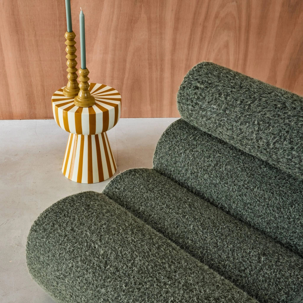 Divano modulare tessuto effetto alpaca, 2 posti, verde kaki