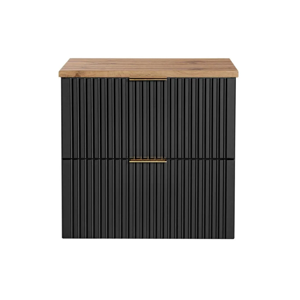 Insieme mobile sottolavabo NOXERA 60 cm – Nero opaco e rovere – 2 cassetti + piano per lavabo