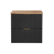 Insieme mobile sottolavabo NOXERA 60 cm – Nero opaco e rovere – 2 cassetti + piano per lavabo