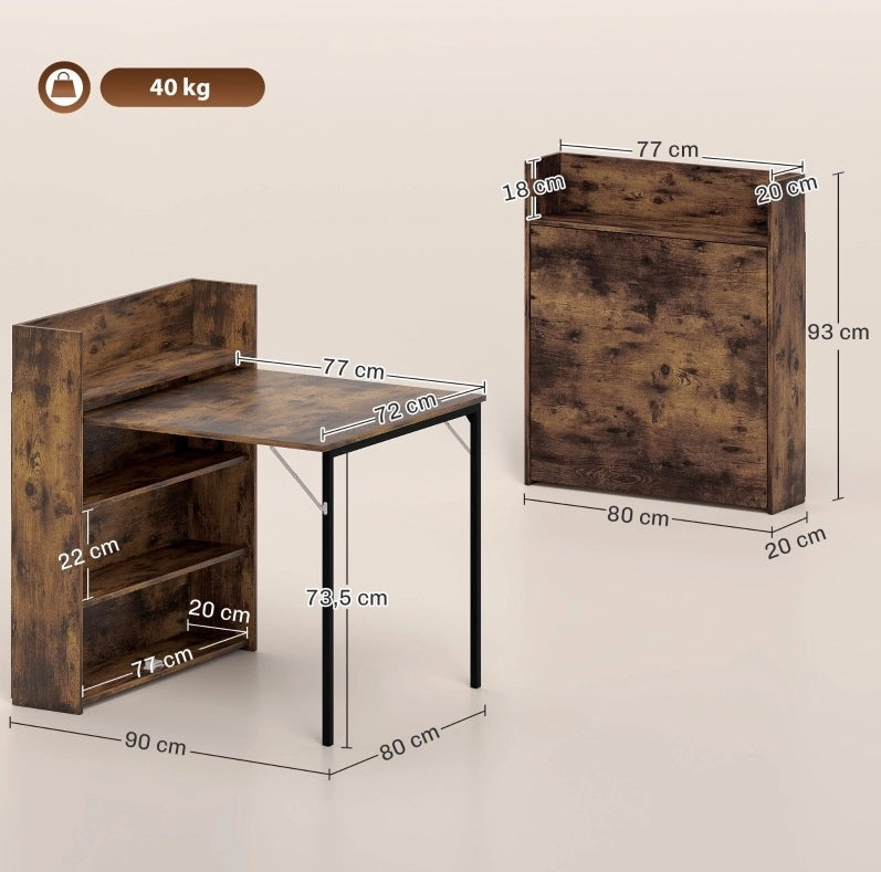 Tavolo da pranzo pieghevole con 3 ripiani 80x90x93 cm