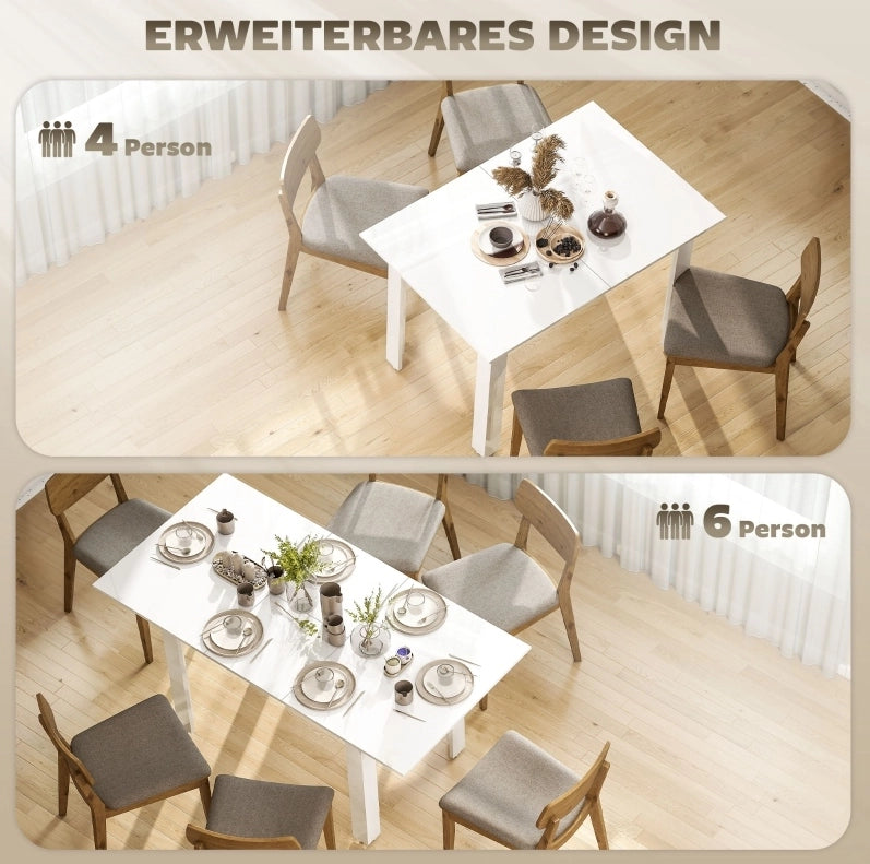 Tavolo da pranzo allungabile in MDF bianco lucido 120-160 cm