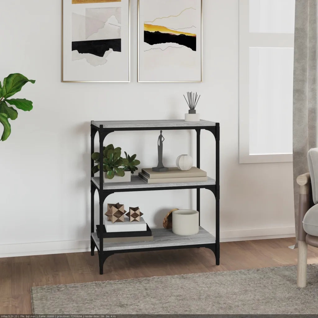 Libreria-Scaffale per Libri-Mobile di Stoccaggio grigio sonoma 60x33x70,5cm Legno Multistrato e Acciaio