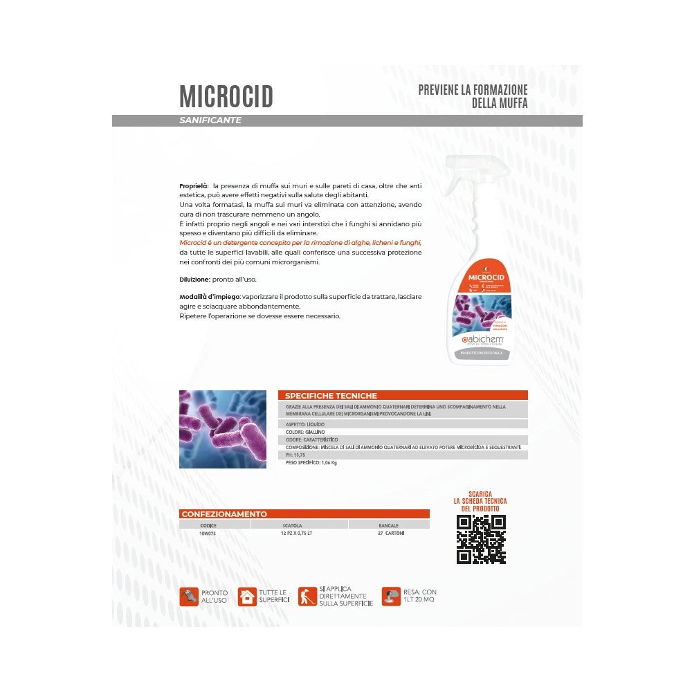 Abichem 750ml microcid sanificante per muri e pareti per la rimozione della muffa