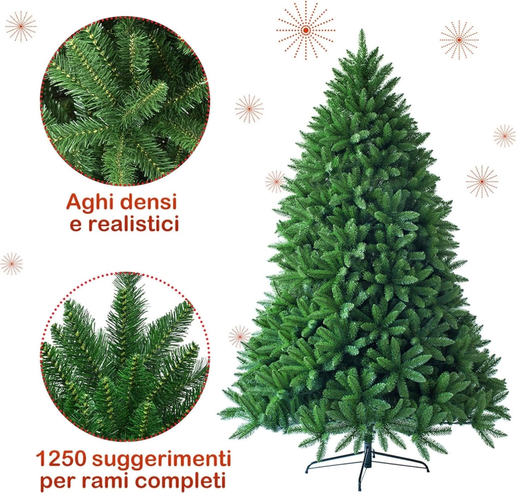 Albero di Natale 150/180/225 cm, Albero di Natale Artificiale con 600/1250/1968 Rami e Supporto in Metallo, Decorazione Natalizia per Casa, Ufficio e Negozio (180 CM)
