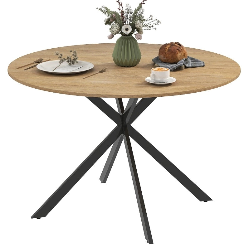Tavolo da pranzo rotondo ?120 cm in legno effetto rovere con gambe in acciaio nero
