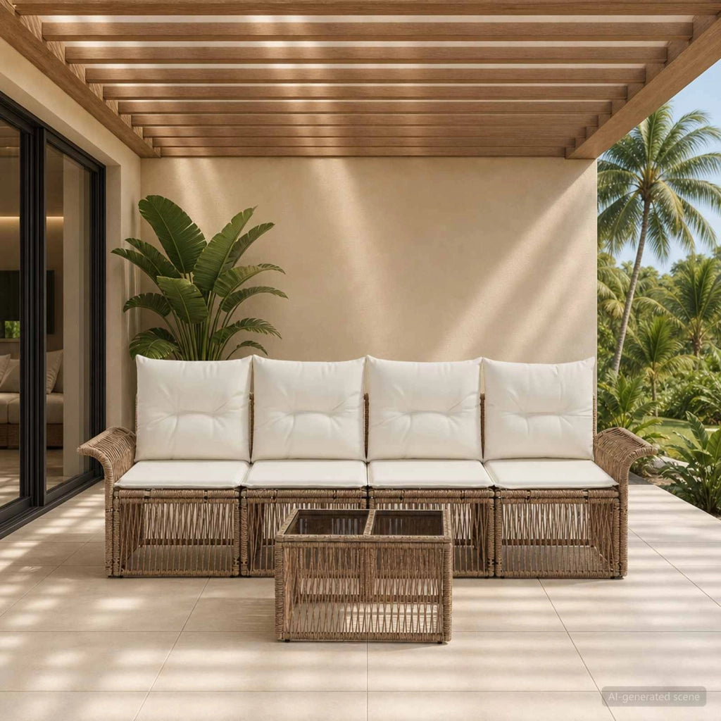 Set Divano da Giardino 5 pz Beige polyrattan 3434757