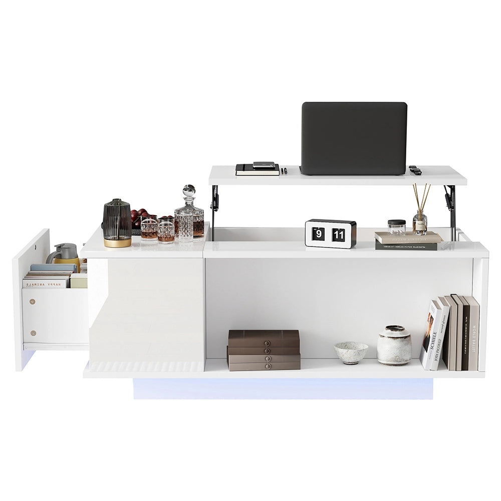 Tavolino-Xylo-100x50x40cm bianco regolabile LED con tiroir