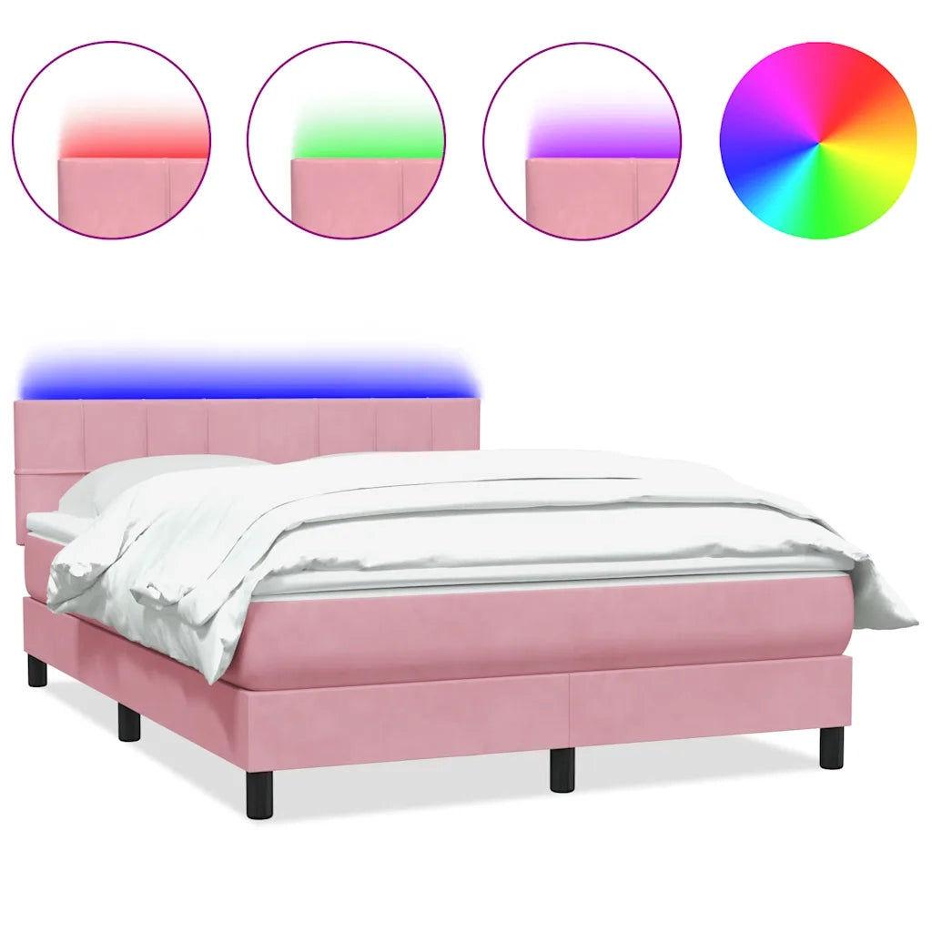 Letto a Molle con Materasso e LED Rosa 160x210 cm in Velluto 3316892