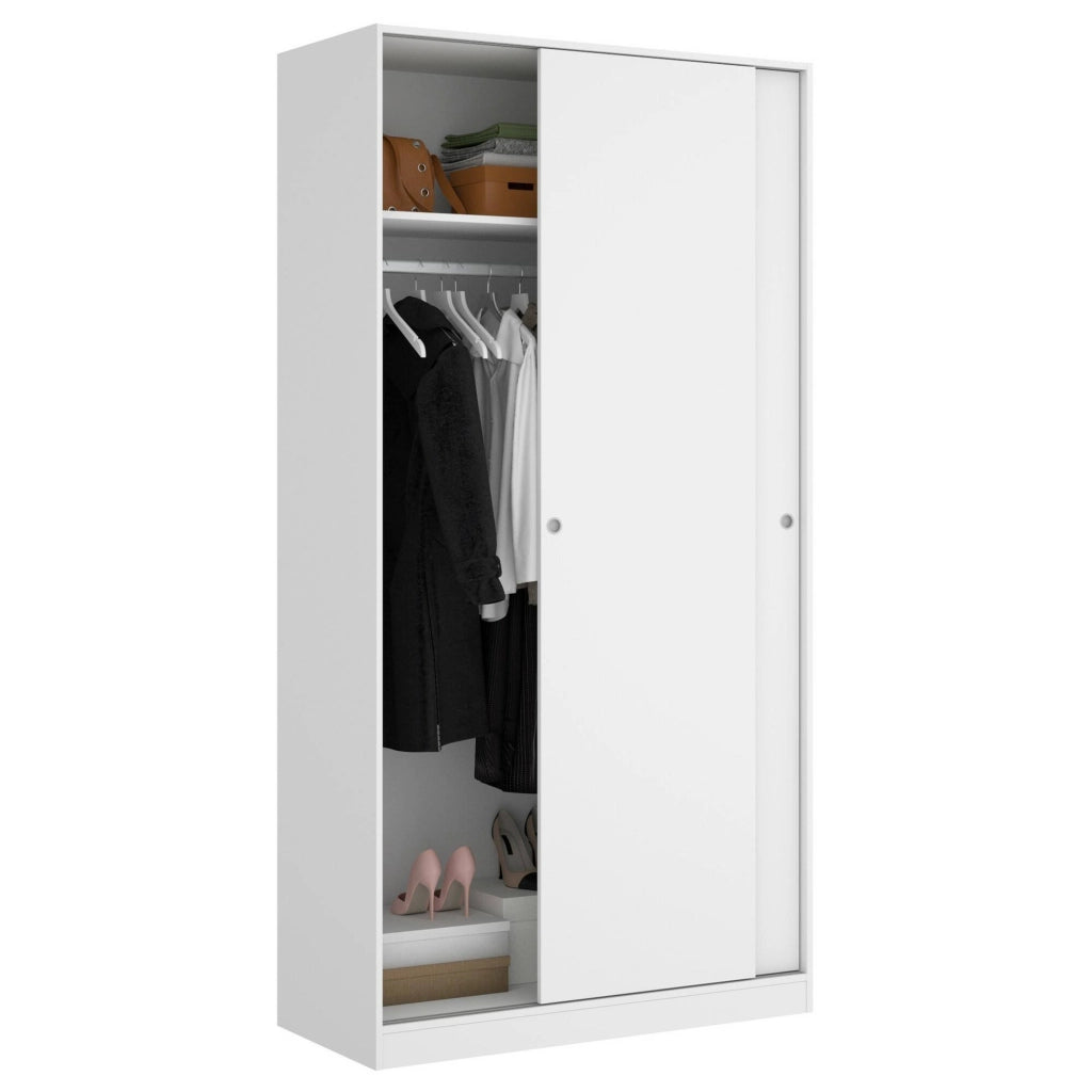 Guardaroba Abigale, Mobile appendiabiti per camera da letto, Armadio con 2 ante scorrevoli, 100x50h204 cm, Bianco