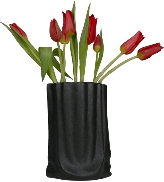 Vaso Ceramico Nero - Piccola Vaso Moderno per Decorazione di Interni 20 cm