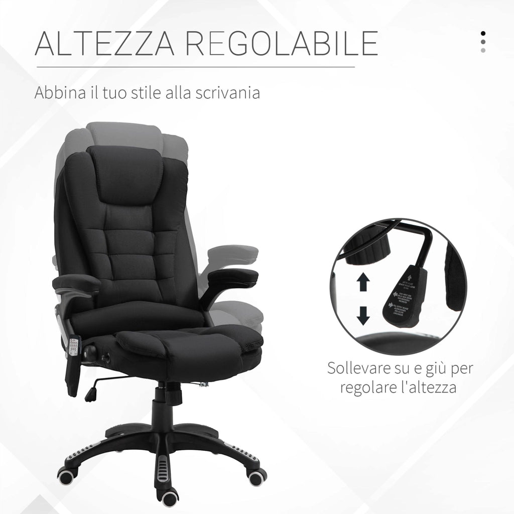 Sedia Poltrona da Ufficio Presidenziale Massaggiante in Tessuto Nera