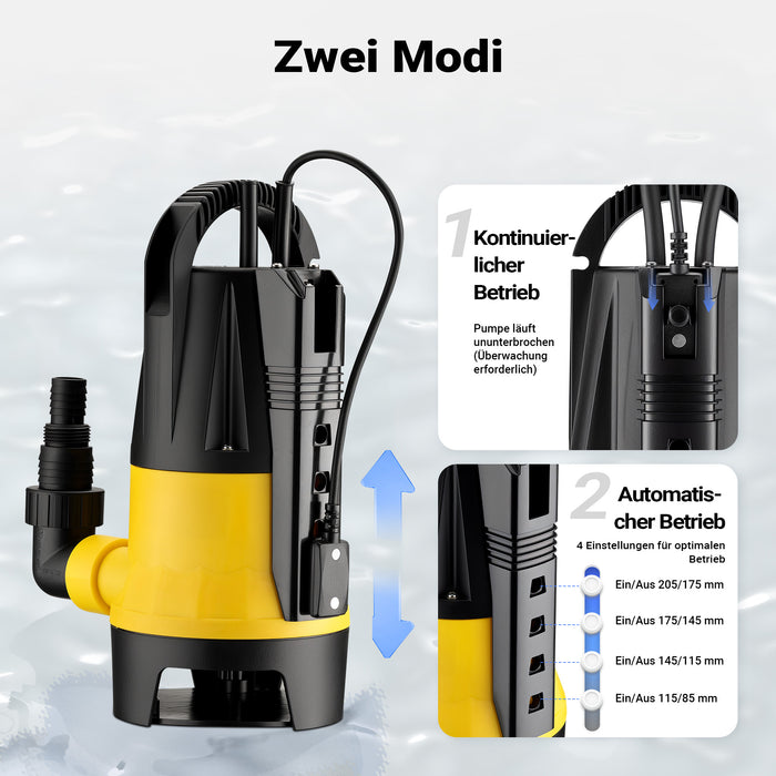 Livellostato, sensore di livello per pompa sommersa acque reflue 400 W 8500 l/h, 2 modalità