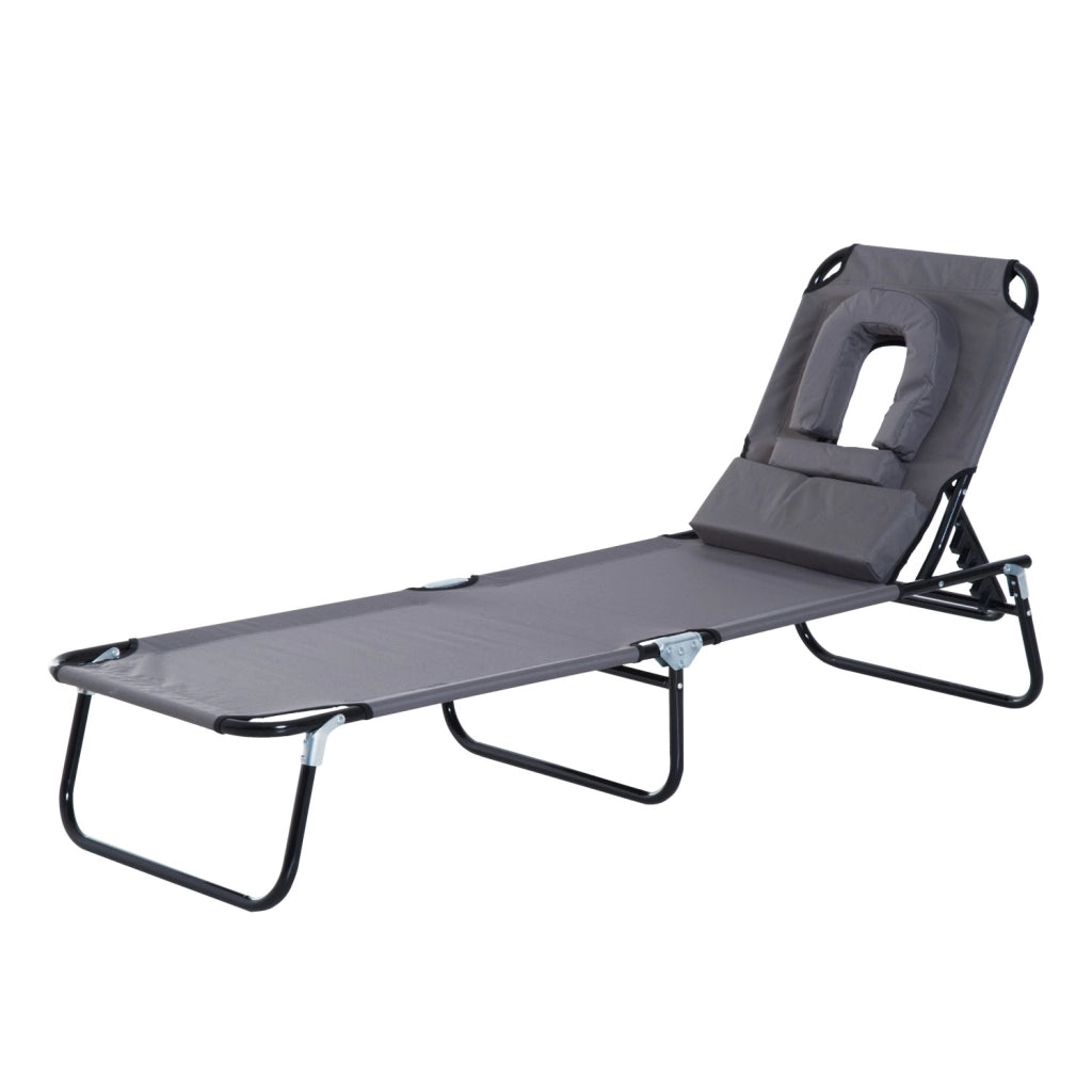 Easycomfort Sedia Sdraio da Esterno Pieghevole con Foro per il Viso e Cuscini, Lettino Prendisole da Giardino, Spiaggia e Campeggio, Grigio