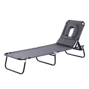 Easycomfort Sedia Sdraio da Esterno Pieghevole con Foro per il Viso e Cuscini, Lettino Prendisole da Giardino, Spiaggia e Campeggio, Grigio