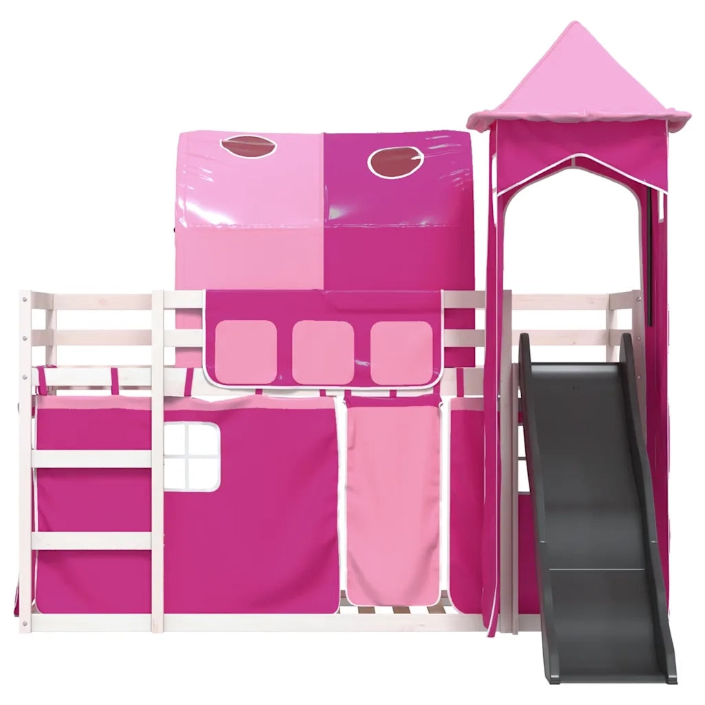 vidaXL Letto a Castello con Scivolo e Tende Rosa 90x190 cm