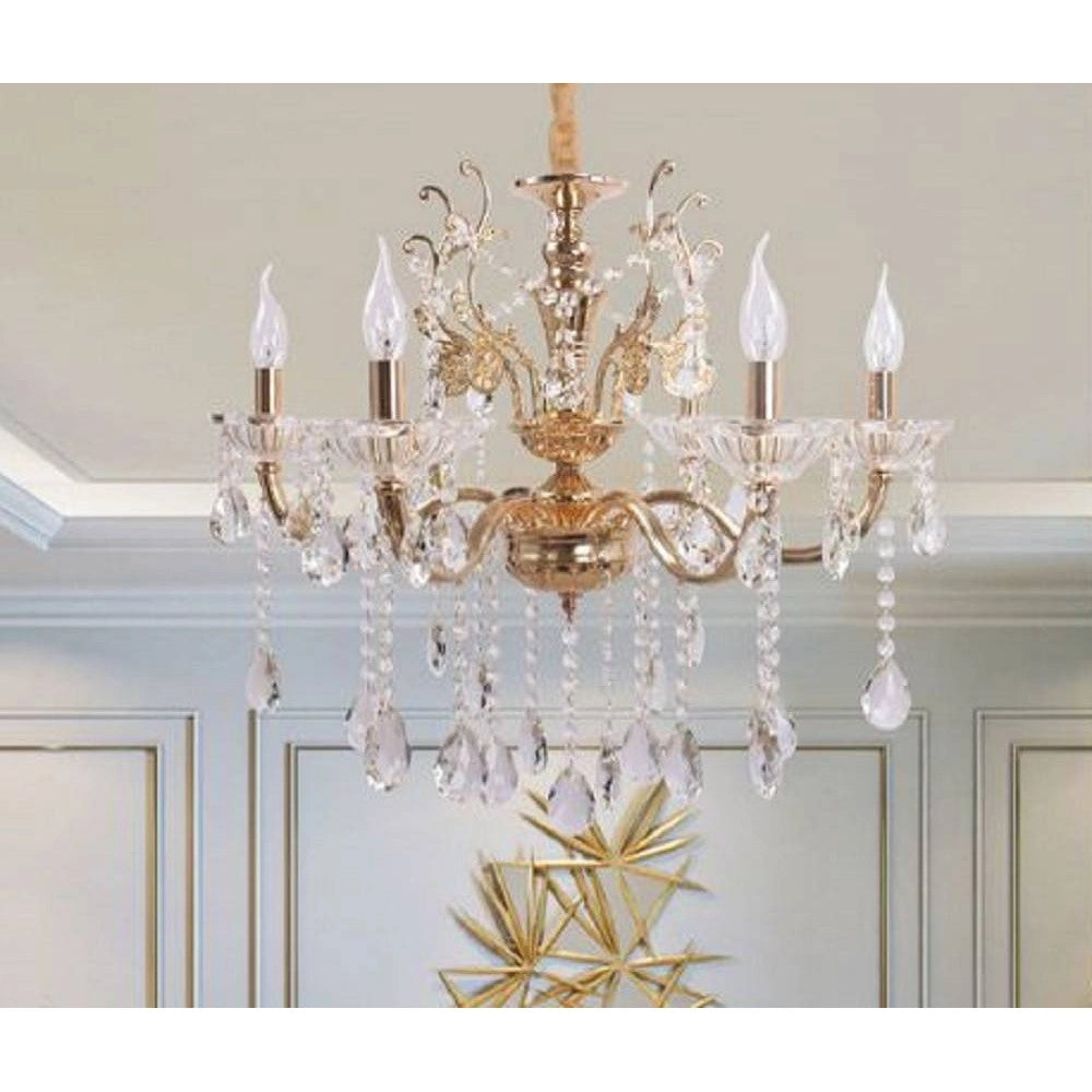 Trade Shop - Lampadario Soffitto 6 Bracci Sospensione Plafoniera Sfere Cristalli Pendenti A18 -