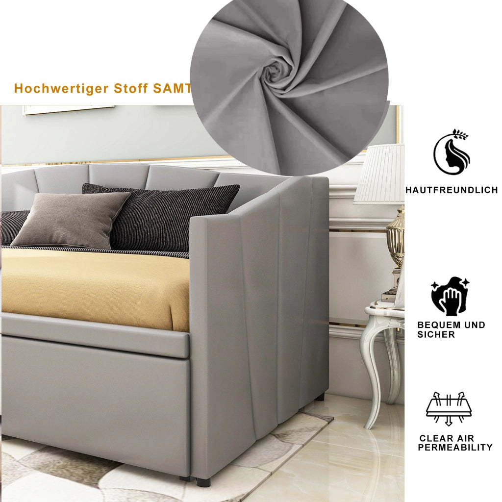 Letto sofa estraibile in velluto grigio 180x200 cm