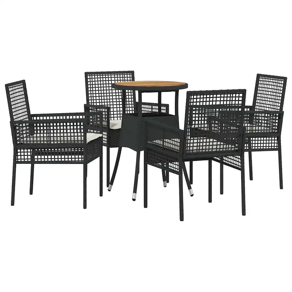Set da Pranzo per Giardino 5 pz | Set Salotto da Giardino Nero polyrattan