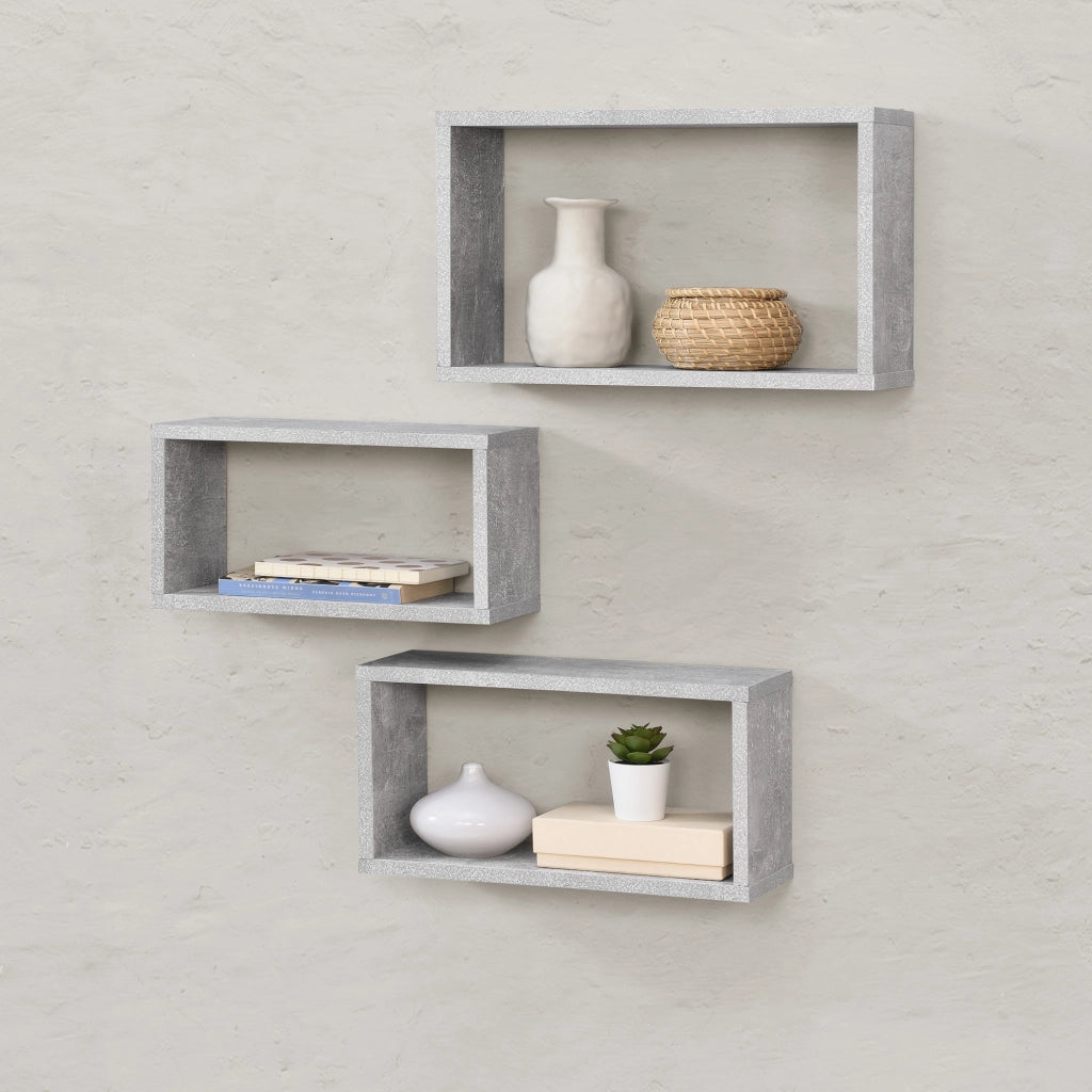 Set di 3 Mensole Rettangolari Mandal da Parete - Effetto Cemento [en.casa]