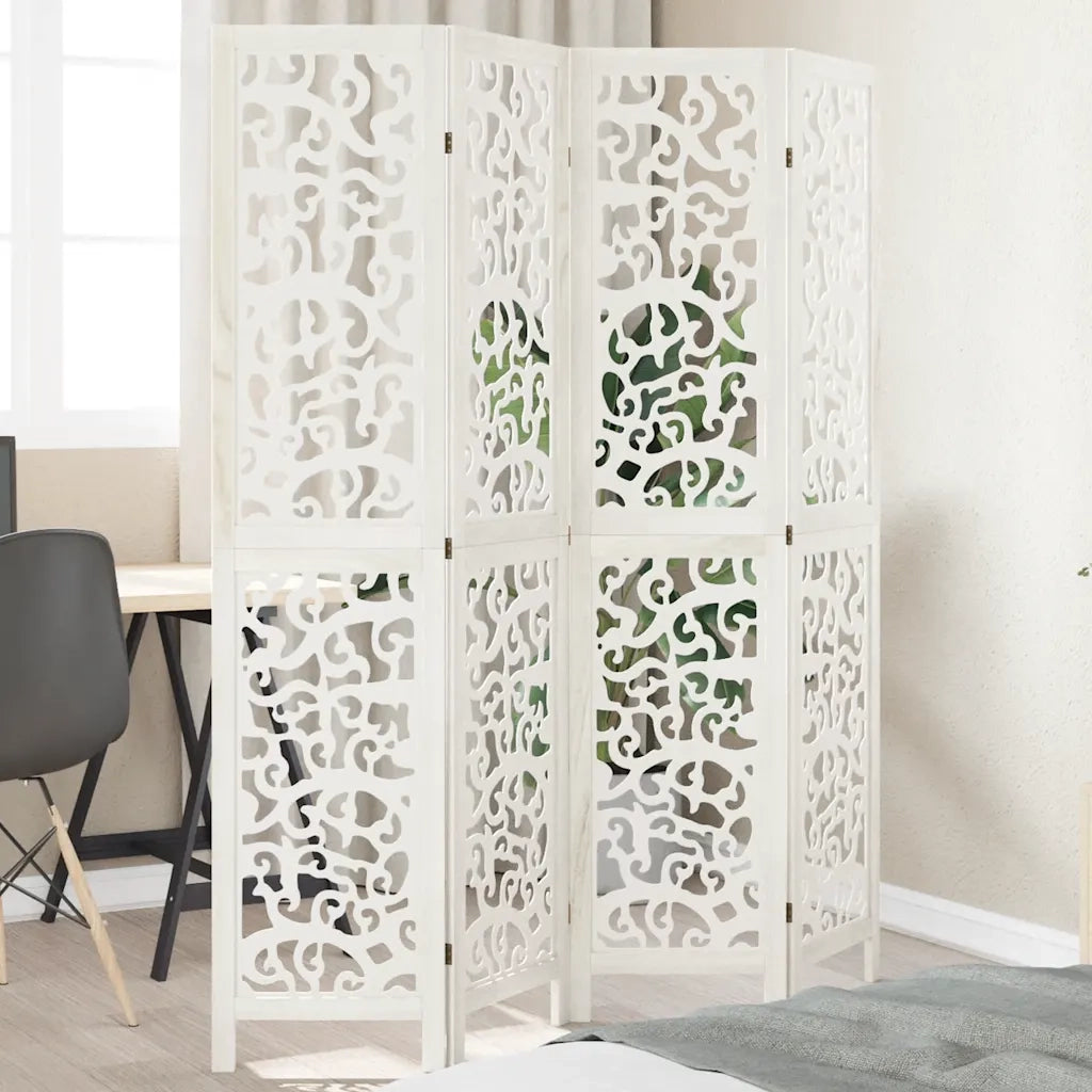 Divisorio Ambienti | Divider per stanze | Paravento 4Pannelli Bianco Legno Massello di Paulownia