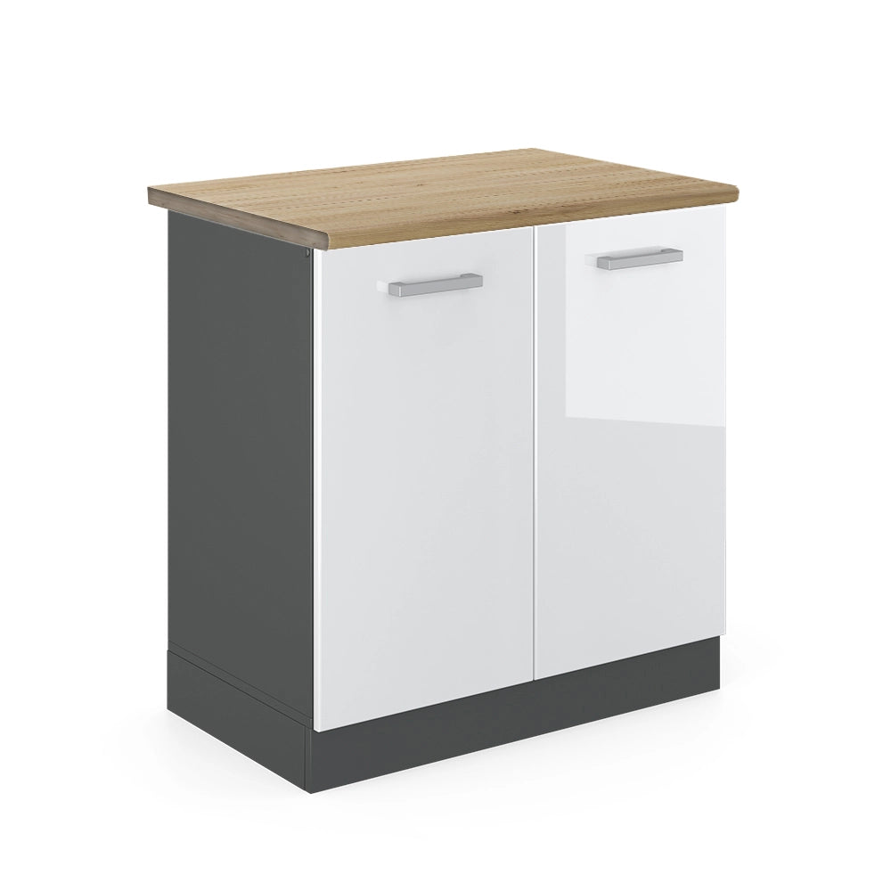 Vicco Mobile lavello cucina Bianco lucido 80 cm , PL Rovere