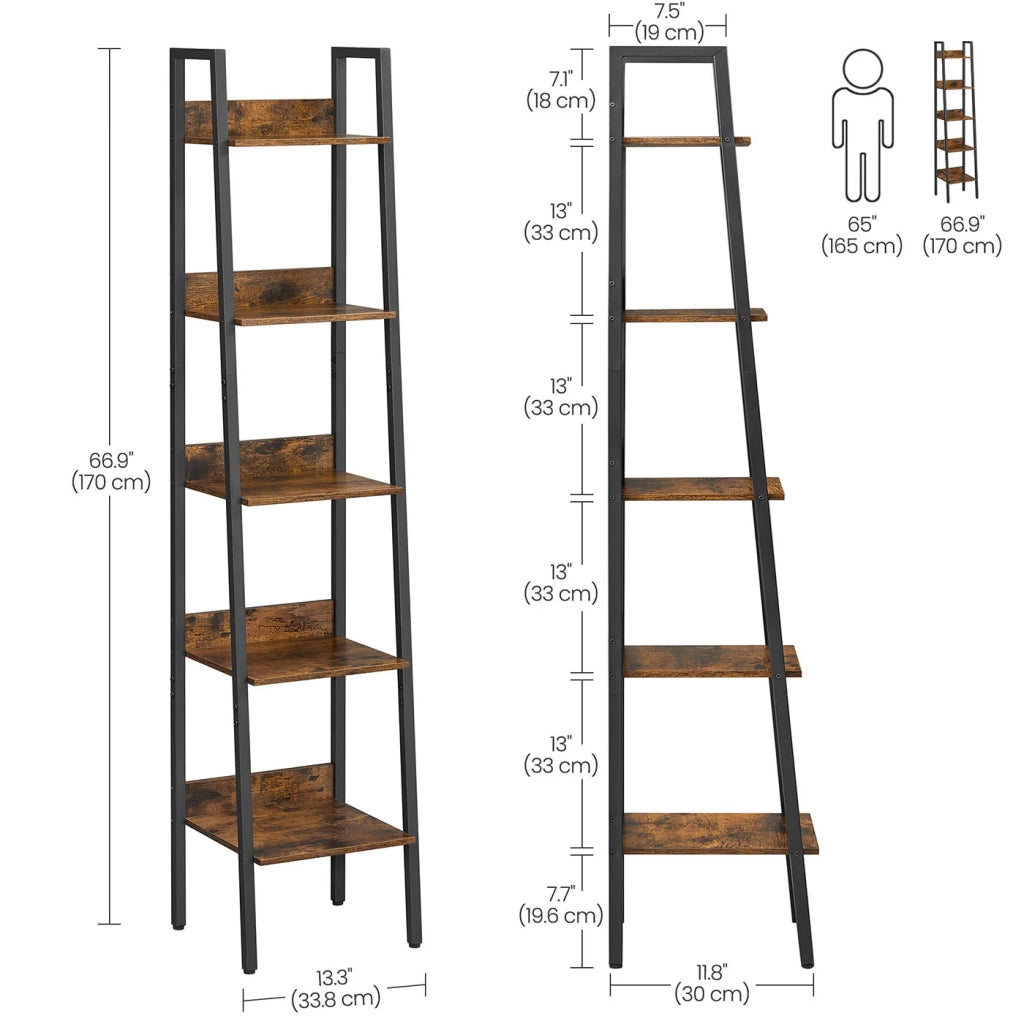 Libreria a 5 ripiani mobile contenitore indipendente per soggiorno camera da letto cucina struttura in acciaio facile da montare 33,8 x 30 x 170 cm marrone 12_0005740