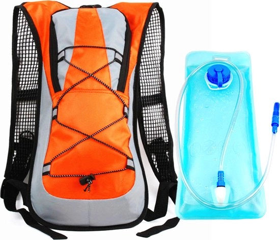 Zaino idrorepellente per attività all'aperto con contenitore acqua da 2 litri per camminare, andare in bicicletta, correre, arrampicare e altre attività all'aperto - arancione - 5L