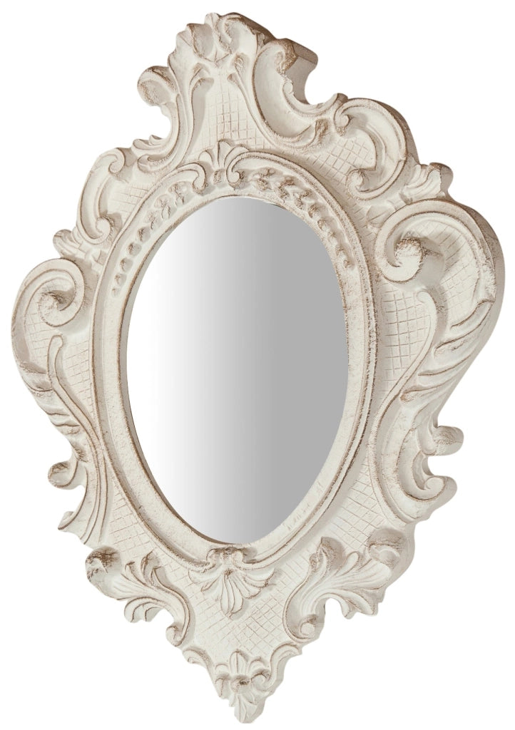 Biscottini Specchiera da parete in legno finitura bianco anticato L32xPR3,5xH38 cm Made in Italy