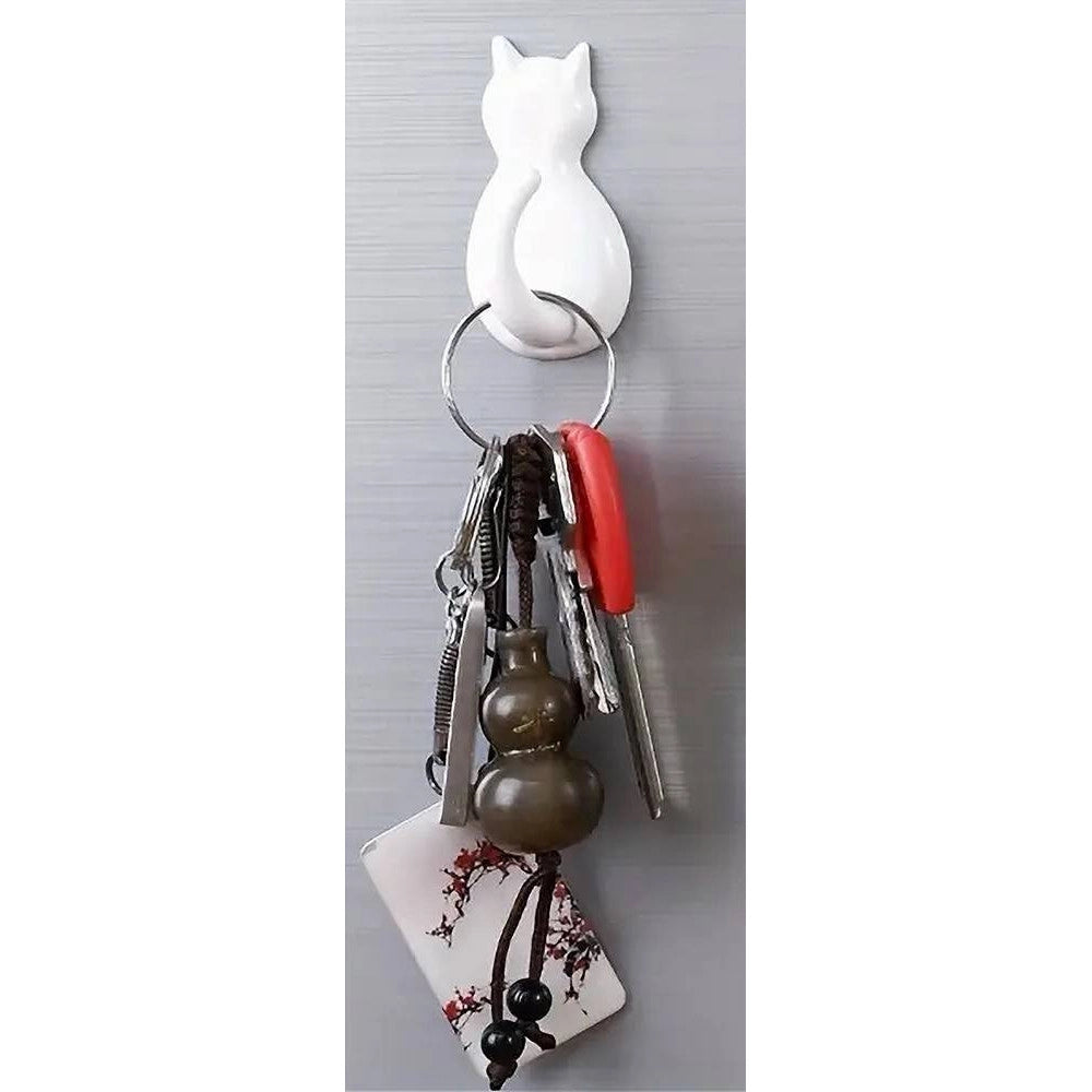 Trade Shop - Set 6 Pz Ganci Adesivi A Forma Di Gatto Bianchi Per Cucina Bagno Da Parete 79347 -