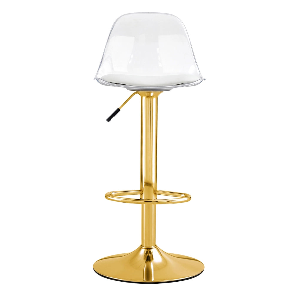 Set 2 sgabelli da bar regolabili e girevoli 360° con schienale trasparente e base oro HAVRYA