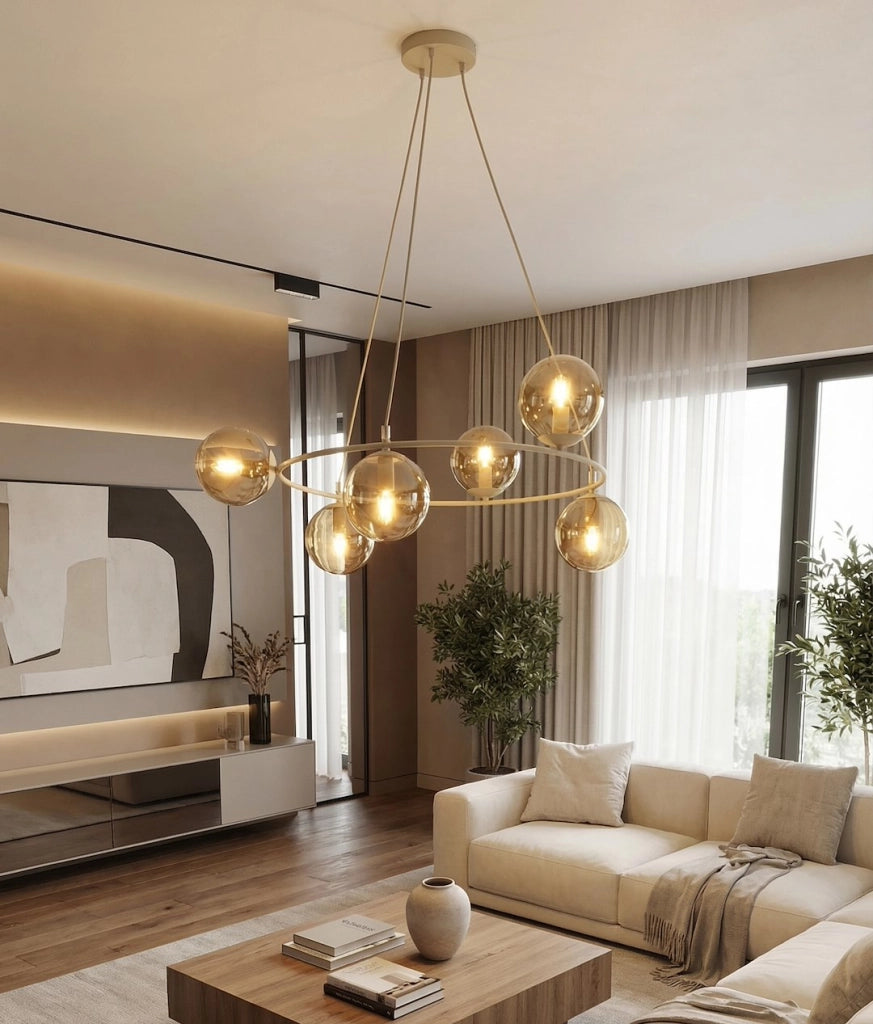 Lampada a sospensione AZURA 6xE14 vetro beige Emibig