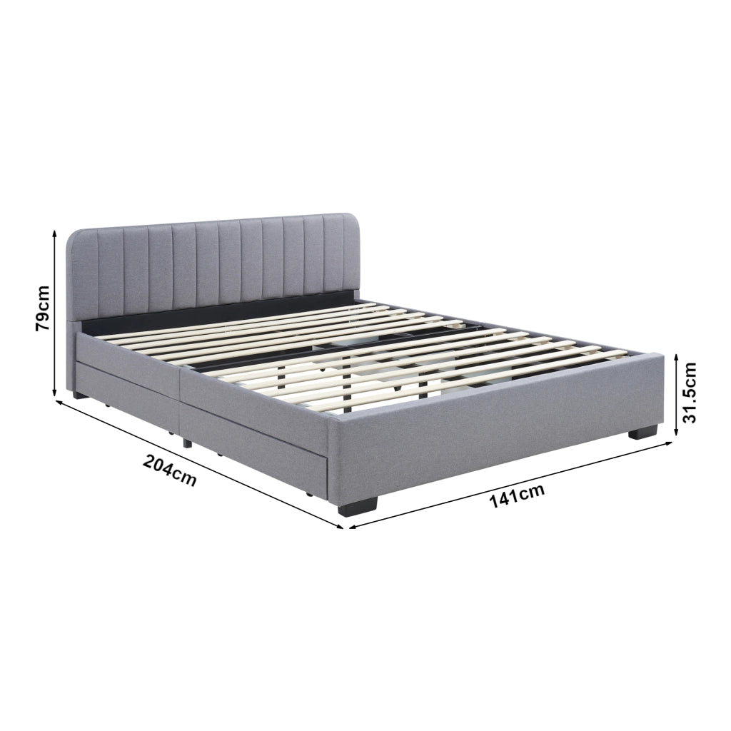 Letto Francese Nofrenna con Materasso 140x200 cm 4 Cassetti e Testiera - Grigio [en.casa]
