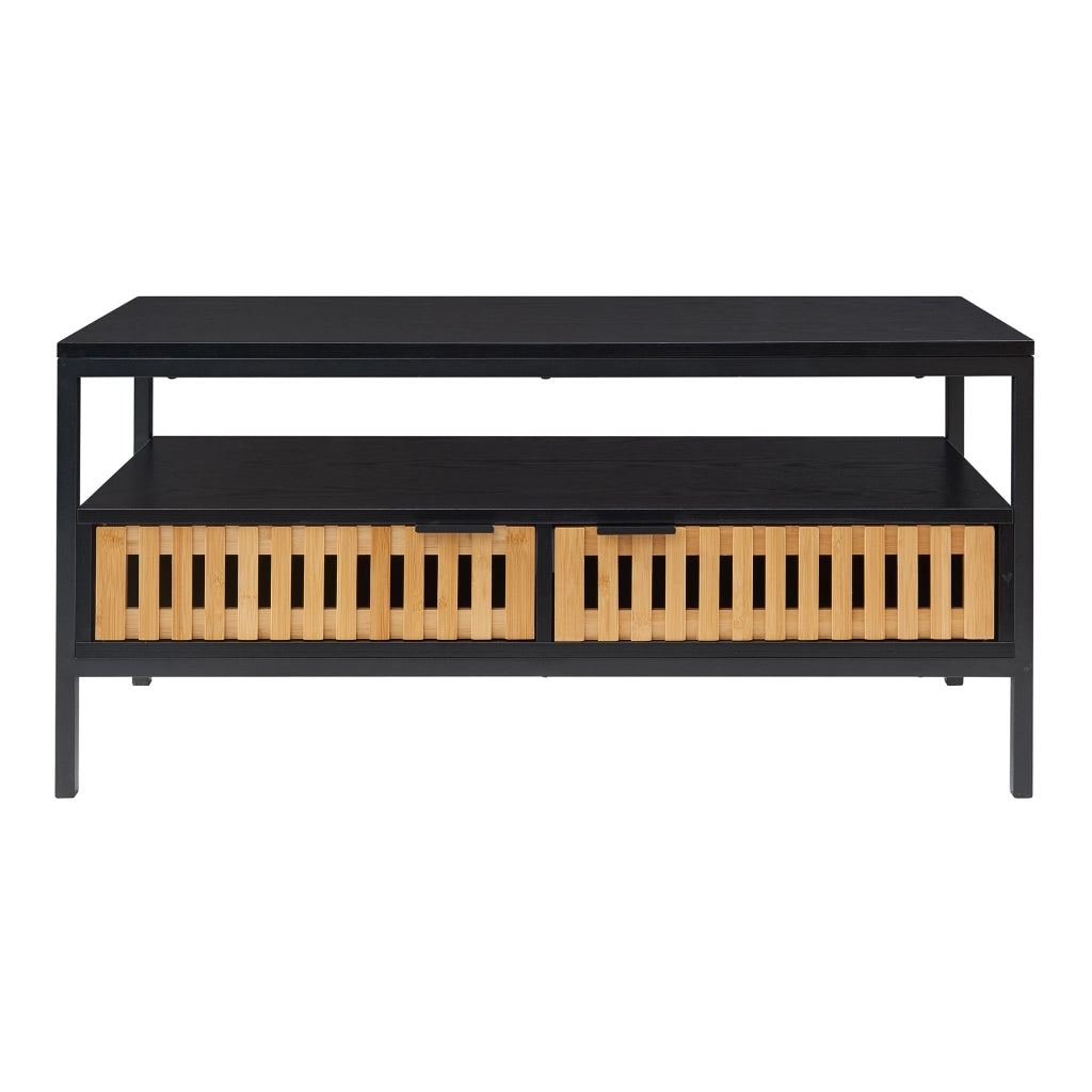 Tavolino da Salotto Luniehti con Ante in Bambù 100 x 40 x 48 cm - Nero/Naturale [en.casa]