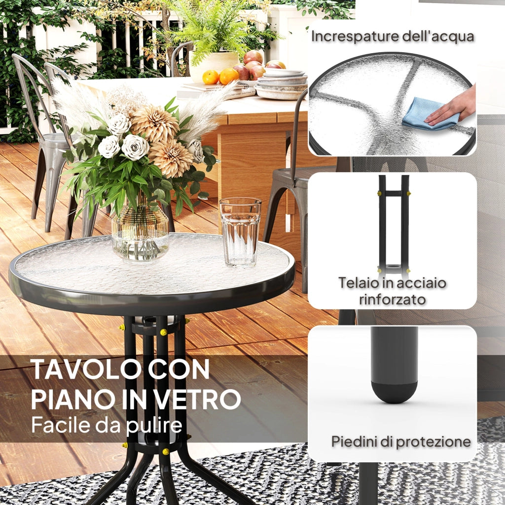 Set Salotto da Giardino 3 Pezzi con 2 Sedie e Tavolino Rotondo in Acciaio Nero