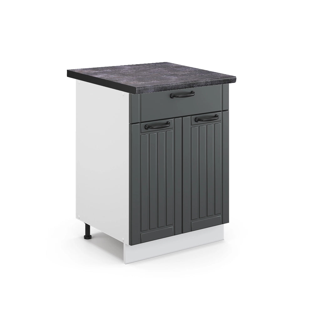 Mobiletto base per cucina Fame-Line Antracite rustico/Bianco 60 cm con cassetto, PL Antracite Vicco