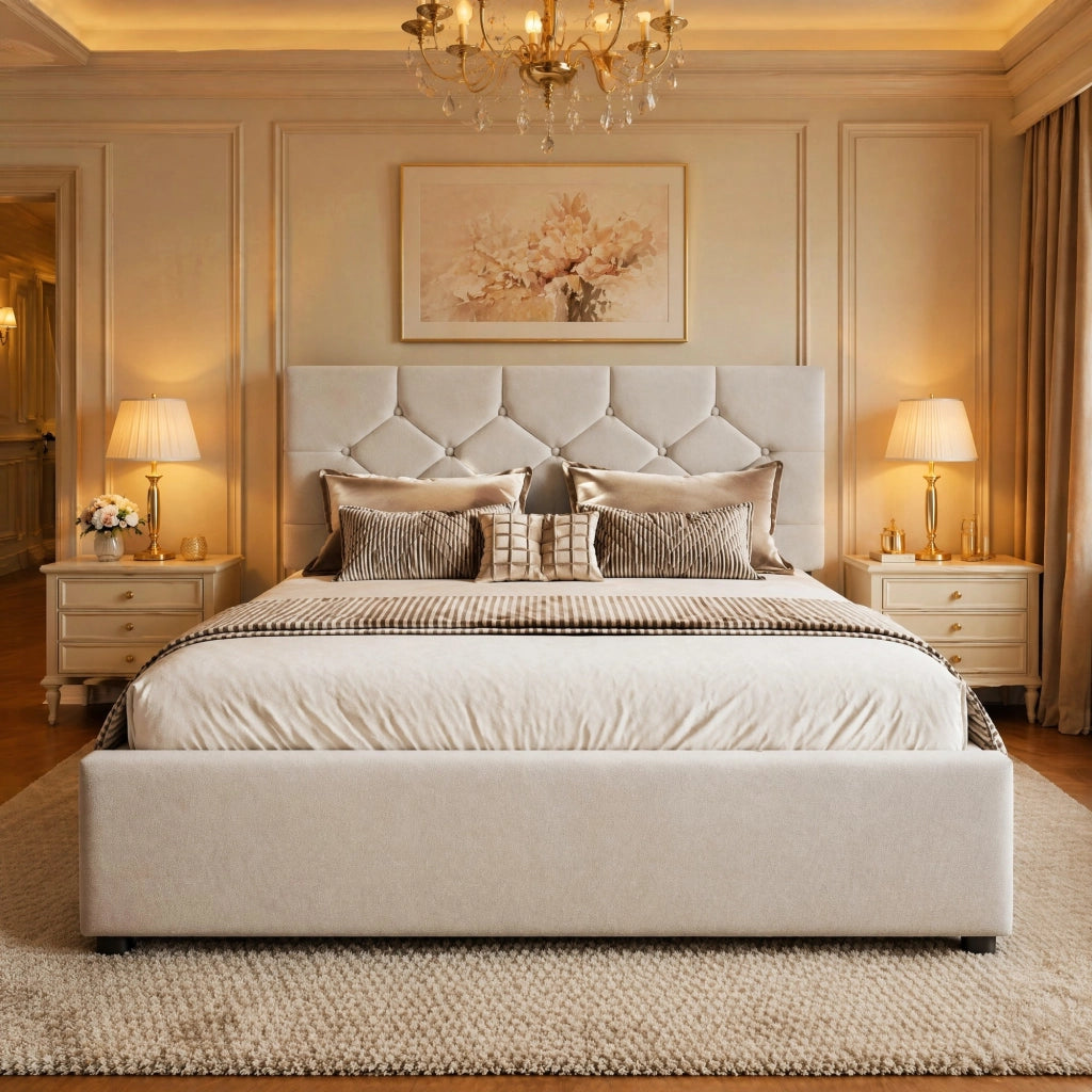 LETTO 140x200 cm Beige in velluto con letto estraibile e rete a doghe