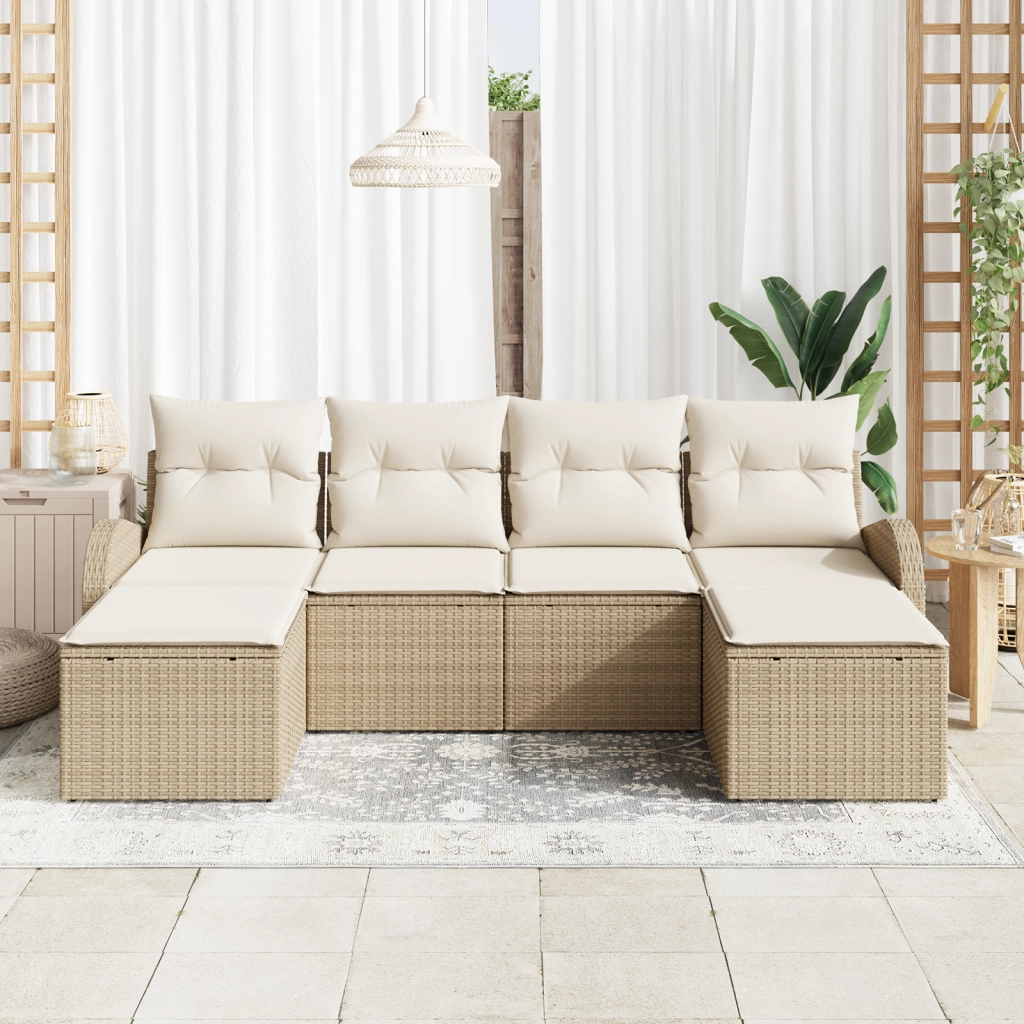 Set di Divani da Giardino 6 Pezzi con Cuscini Beige Polyrattan