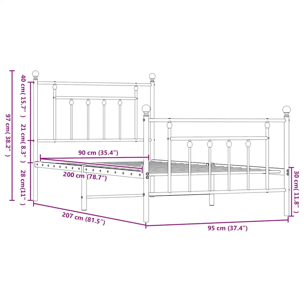 Giroletto con Testiera e Pediera Metallo Nero 90x200 cm 353548