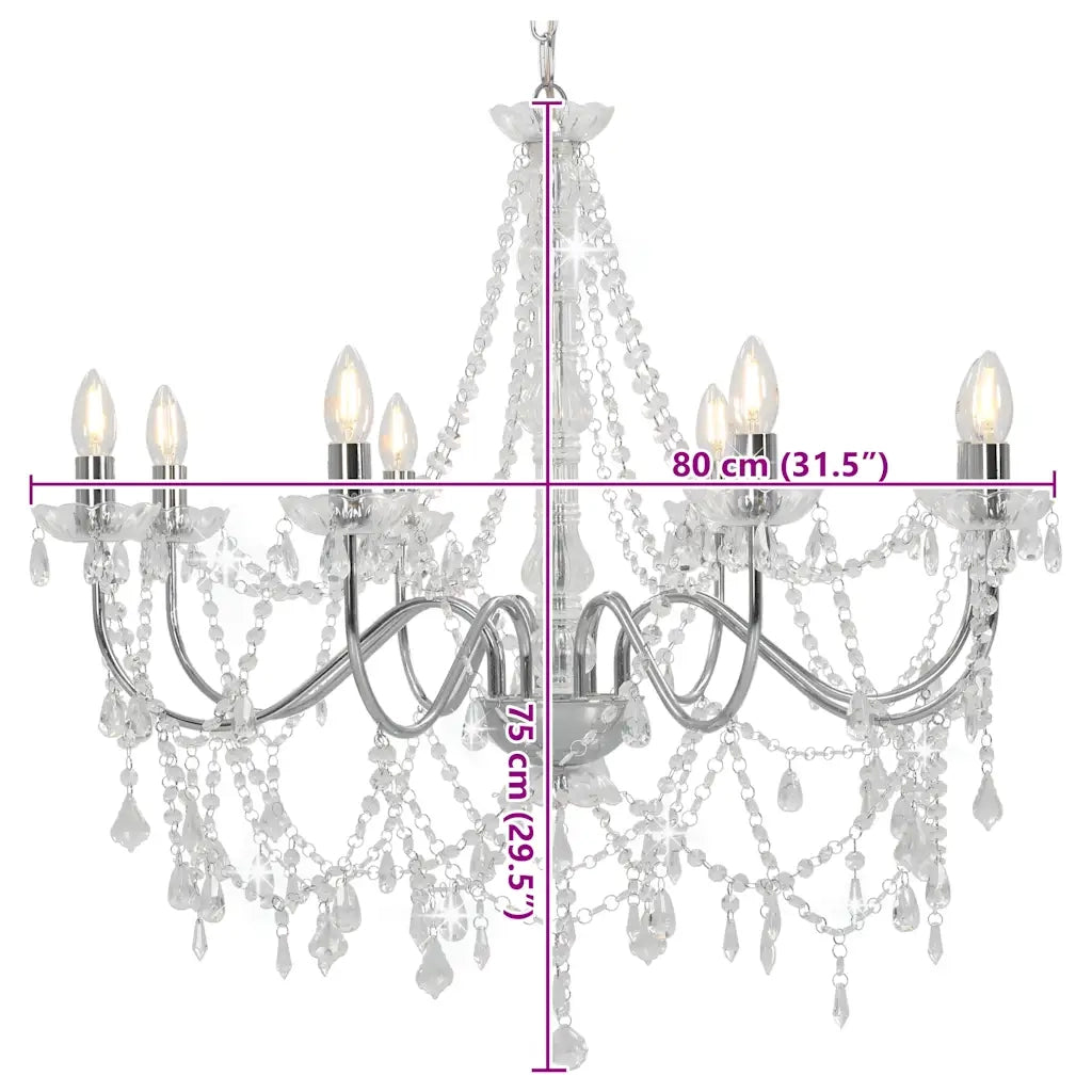 Lampadario con Perline Argento 8 Lampadine E14 CFW3571888