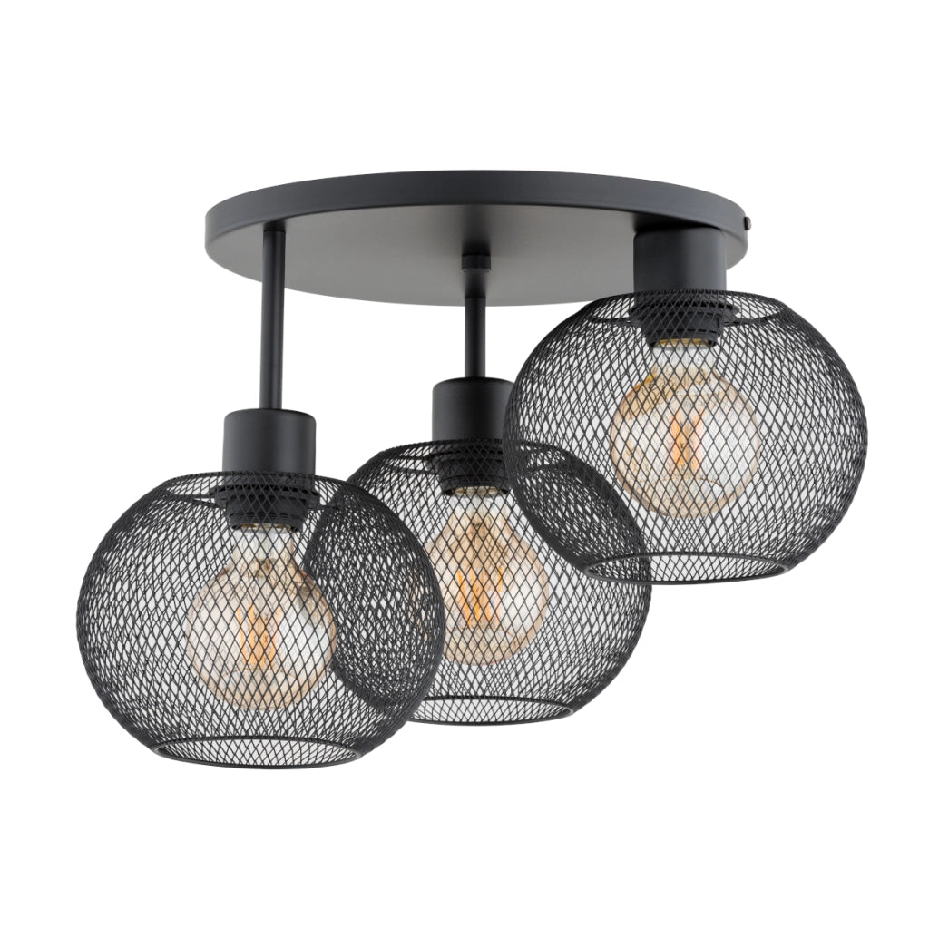 Plafoniera loft nera tonda metallica gabbia 3xE27 Kerso Alfa
