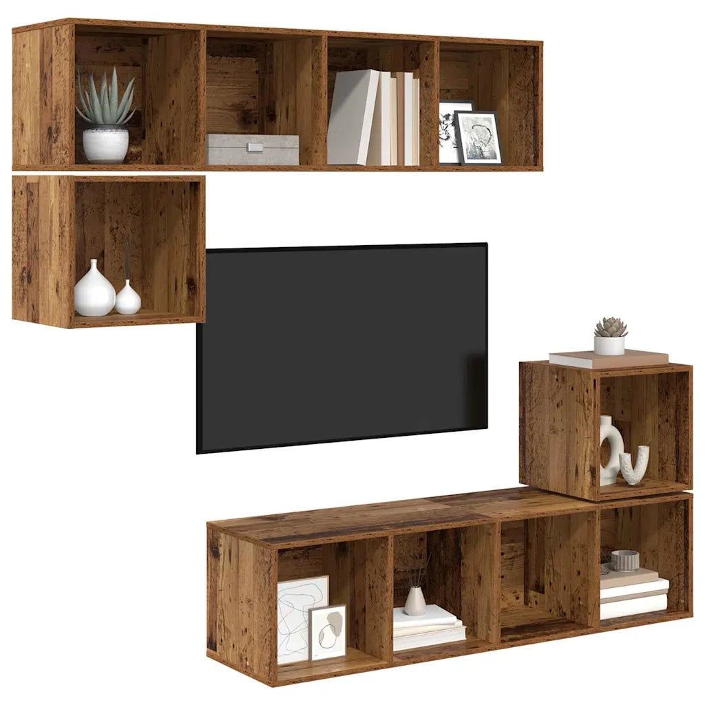 vidaXL Set mobile TV 4 pcs Legno vecchio 37 x 37 x 142.5 cm