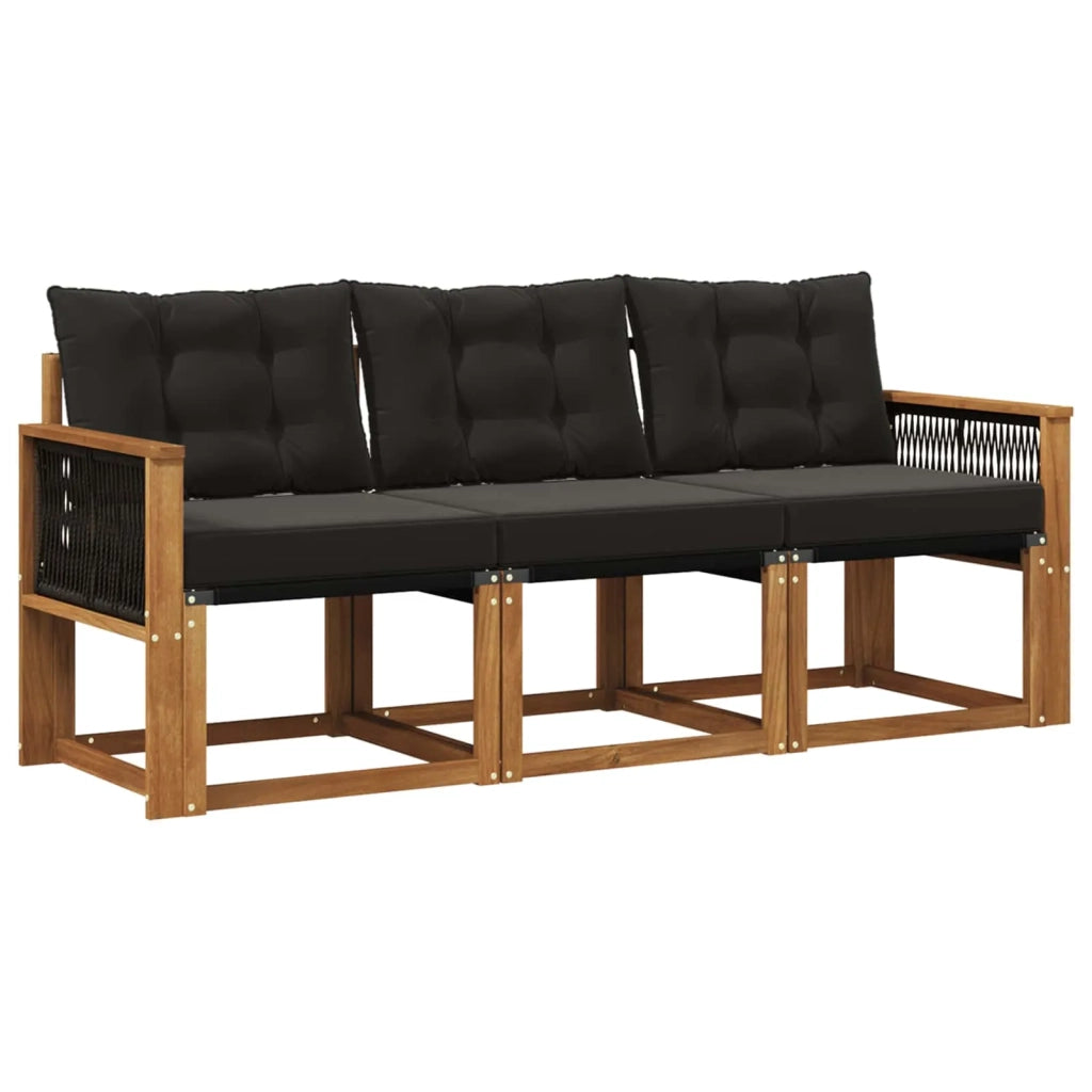 Set di divani da esterno con cuscino 3 pcs Naturale e Nero 3381744