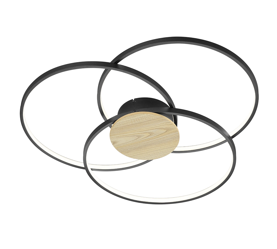 Plafoniera Applique Interno Led 3 Cerchi Nera Dimmer Sedona GD Trio